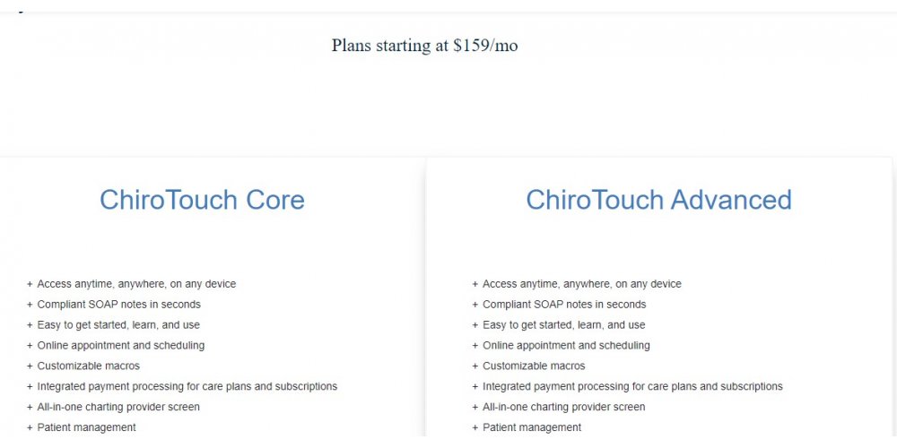 ChiroTouch Monthly Pricing Plans